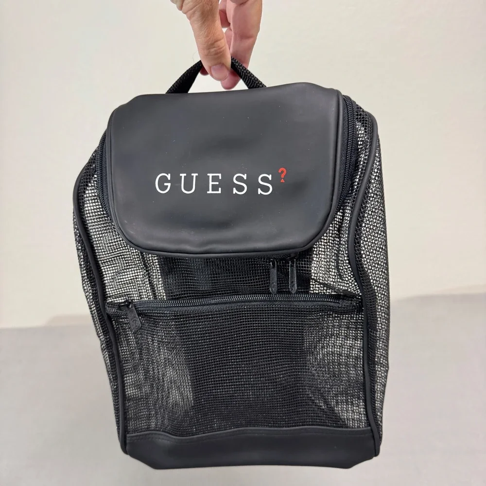 Guess Backpack Womens Medium Black Mesh Sporty Streetwear Utility Bag